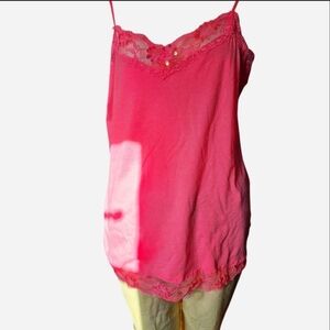 Deb Neon Pink Lace Cami Tank Top Size 3X Y2K Romantic
